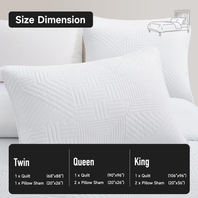 Lavsiry White Quilt Full/Queen Size with Pillow Shams  Summer Soft Geometric Pattern Bedspread  3 Pieces Lightweight Coverlet Bedding Set for All Seasons - Image 4