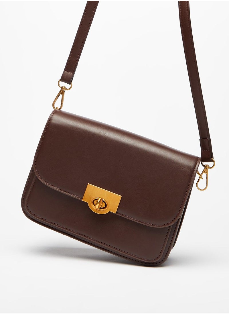 shoexpress - Solid Crossbody Bag with Detachable Strap and Clasp Closure - Image 1