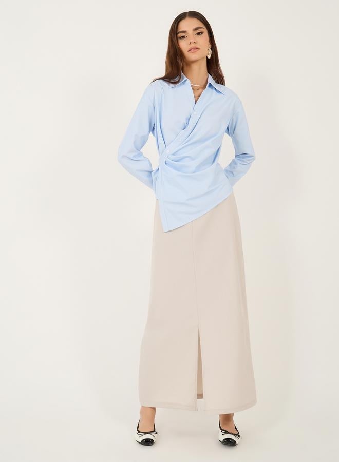 Take Two Solid Wrap Collared Regular Fit Shirt by Styli - Image 2