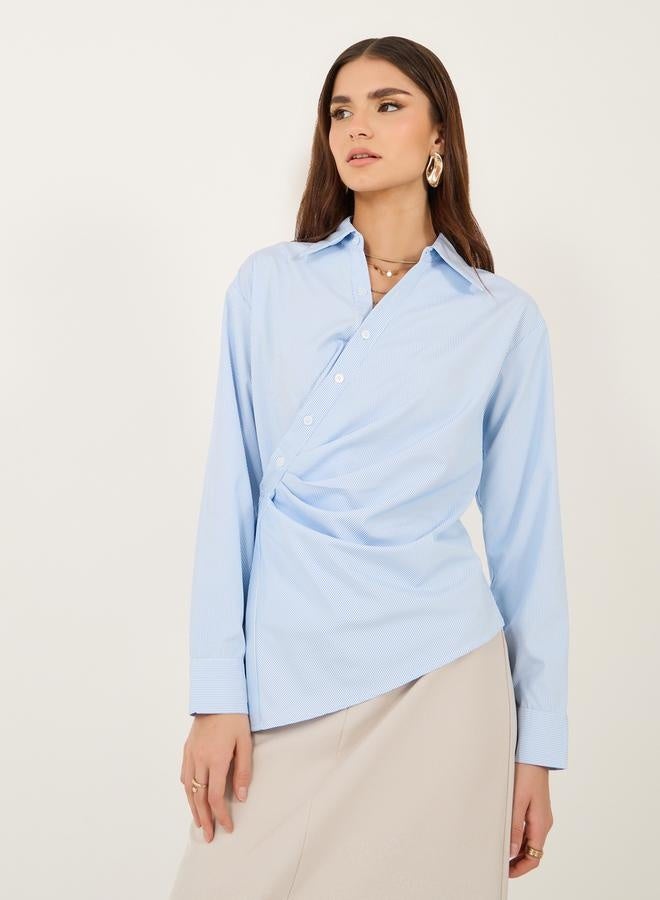 Take Two Solid Wrap Collared Regular Fit Shirt by Styli - Image 1