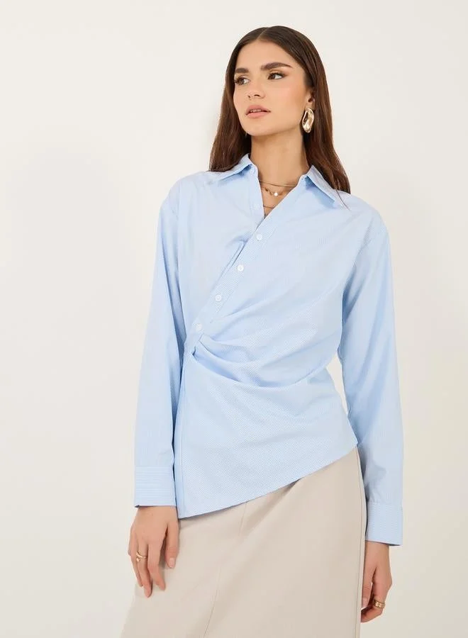 Take Two Solid Wrap Collared Regular Fit Shirt by Styli