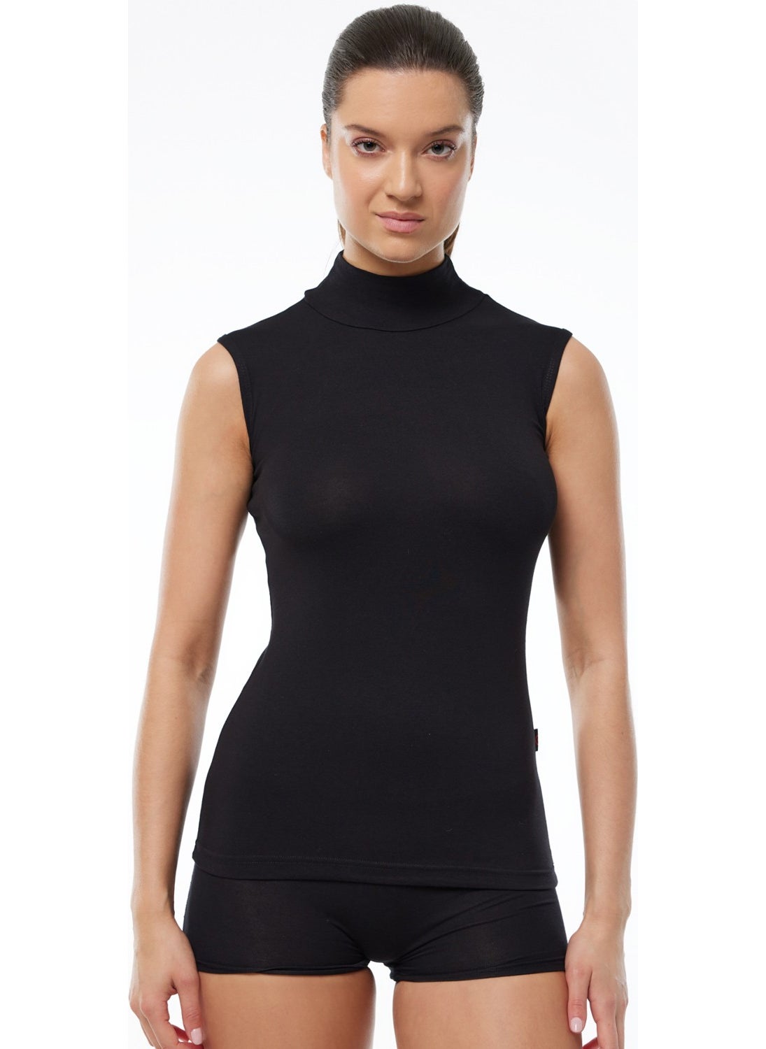 Malabadi - Women's Black Sleeveless Half Turtleneck Modal Bodysuit 1044 - Image 1