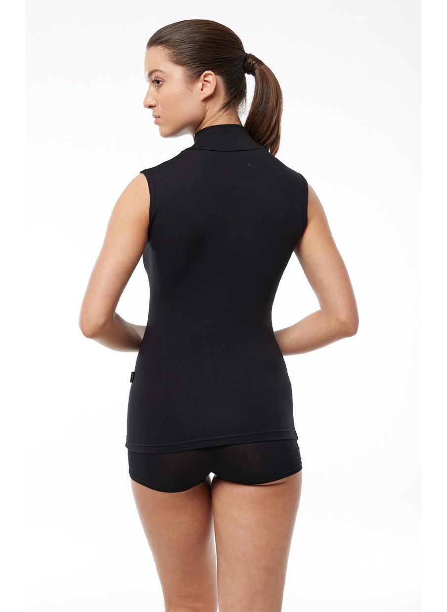 Malabadi - Women's Black Sleeveless Half Turtleneck Modal Bodysuit 1044 - Image 1