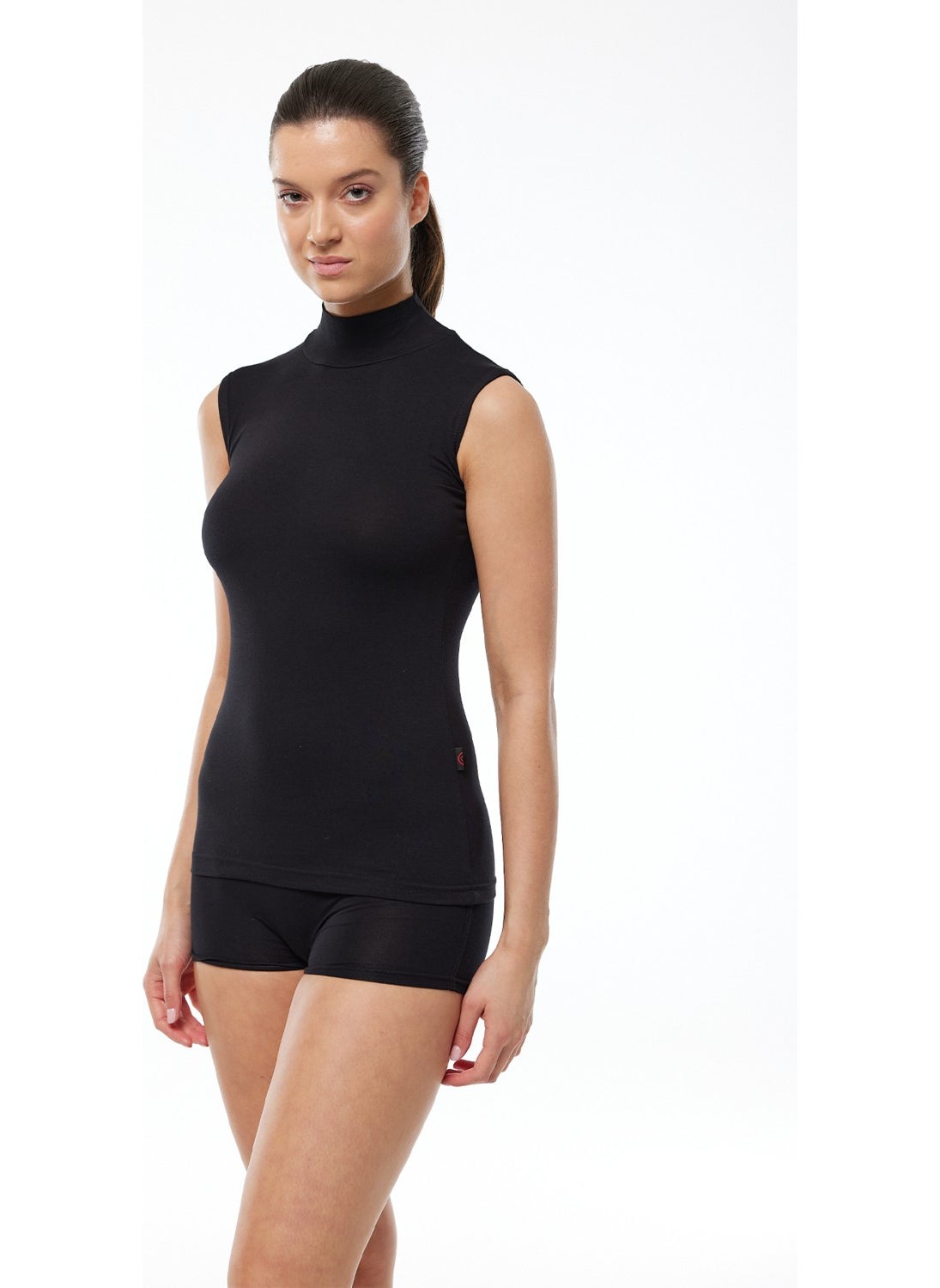 Malabadi - Women's Black Sleeveless Half Turtleneck Modal Bodysuit 1044 - Image 1