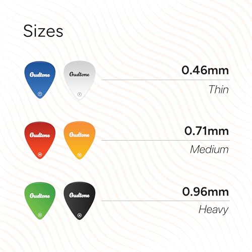 Gudtone Celluloid Guitar Picks Pack of 6 Includes Sliding Tin Box & Holder, Thin, Medium & Heavy Thickness, Random Colors - Image 4