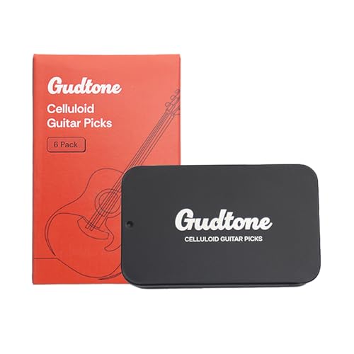 Gudtone Celluloid Guitar Picks Pack of 6 Includes Sliding Tin Box & Holder, Thin, Medium & Heavy Thickness, Random Colors - Image 2