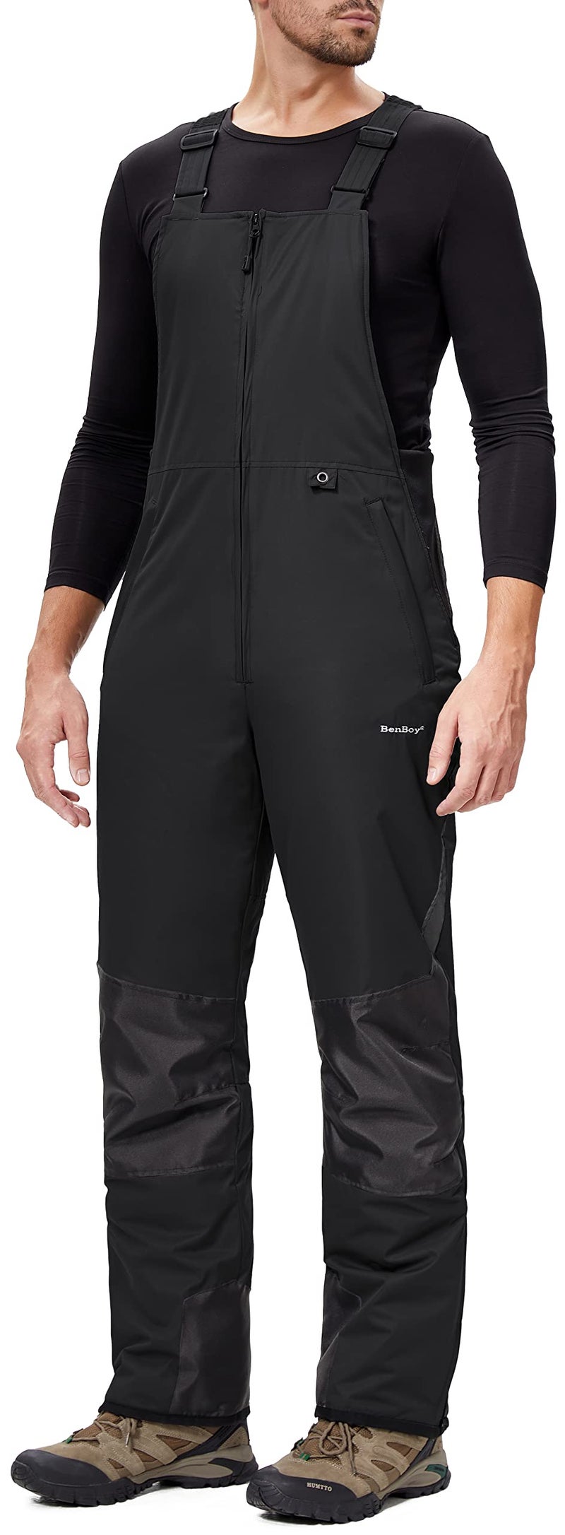 BenBoy Mens Snow Bibs Ski Pants Softshell Waterproof Insulated Ripstop Snowboarding Overalls WinterHXK8118MBlackS Darkblack