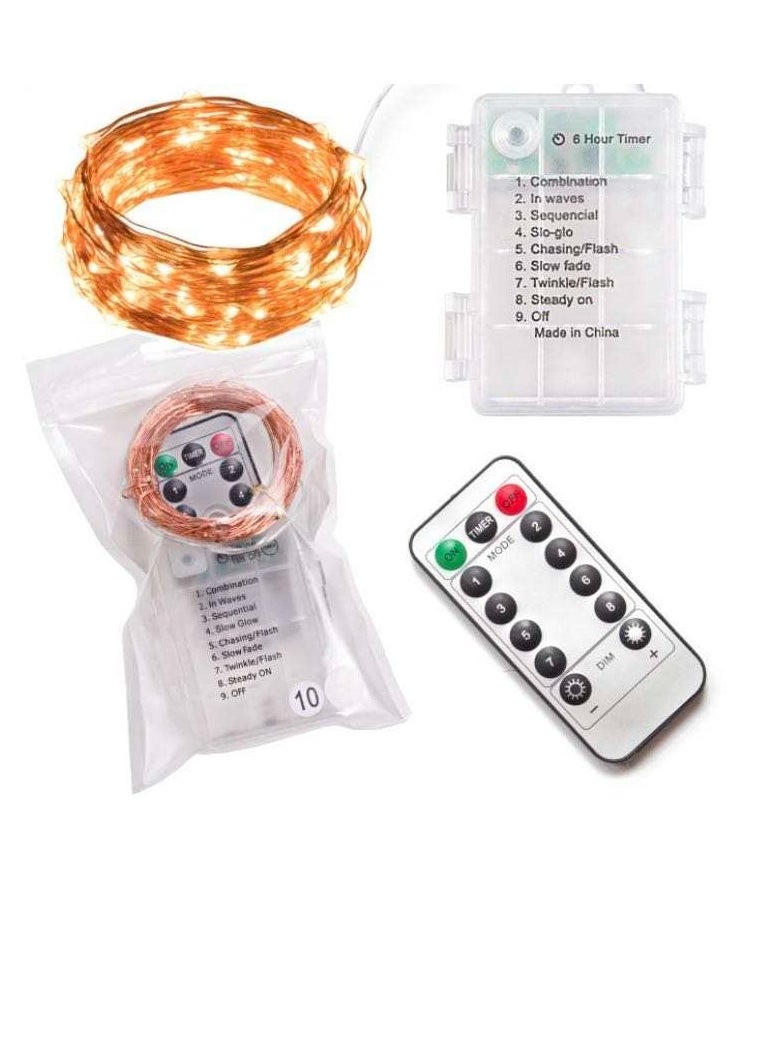 PAMEER Remote Control Fairy String Lights 33 feet 100 LEDs Warm White Battery Operated LED String Lights Lights for Christmas EID Ramadan Diwali Wedding Birthday Party Home Decoration Waterproof with 8 Modes  - Image 3