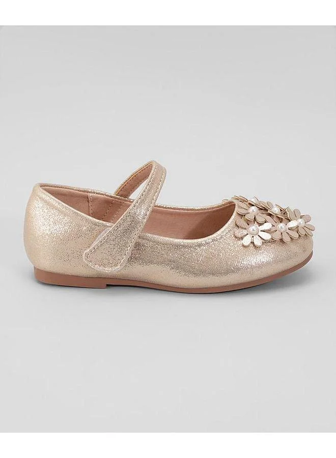 Mark & Mia Mark & Mia Floral Embellished Velcro Closure Ballerinas - Gold