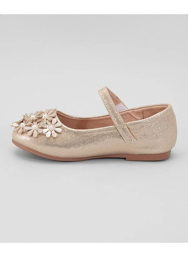 Mark & Mia Mark & Mia Floral Embellished Velcro Closure Ballerinas - Gold