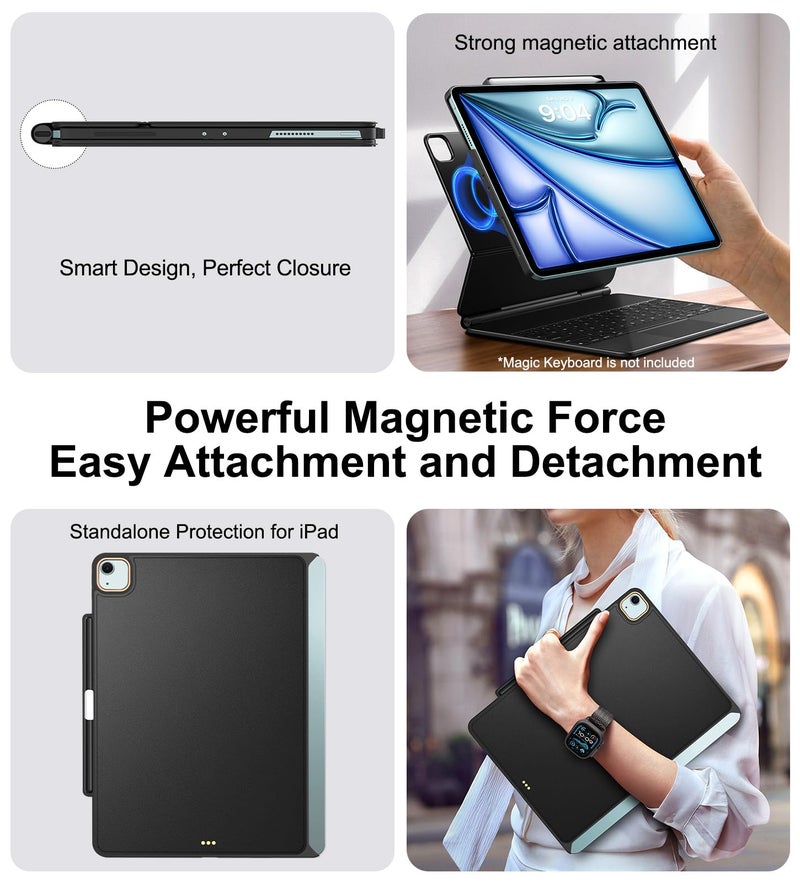 Matekxy Magic-Keyboard Compatible Case for iPad-Air 11 inch - M2 Cases with Pencil Holder for SmartKeyboard Folio Slim Back Cover, for 10.9" iPad Air 4/5/6th Generation (Keyboard Not Included, Black) - Image 4