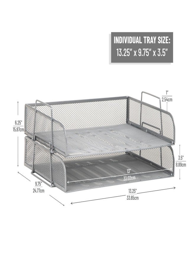 مايند ريدر صينية ورق قابلة للتكديس من مايند ريدر، منظم مكتبي، تخزين ملفات، مكتب، شبكة معدنية، 13.25 بوصة طول × 9.75 بوصة عرض × 6.25 بوصة ارتفاع، قطعتان، فضي - Image 3