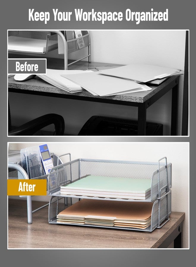 مايند ريدر صينية ورق قابلة للتكديس من مايند ريدر، منظم مكتبي، تخزين ملفات، مكتب، شبكة معدنية، 13.25 بوصة طول × 9.75 بوصة عرض × 6.25 بوصة ارتفاع، قطعتان، فضي - Image 5