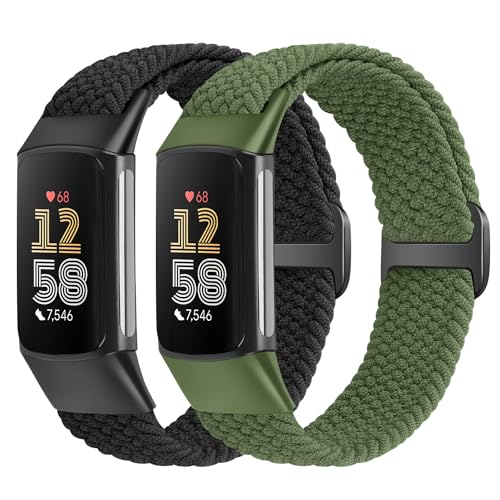 VNDAPT Elastic Braided Bands Compatible with Fitbit Charge 5/Fitbit Charge 6 for Women Men, Breathable Adjustable Stretchy Nylon Loop Sport Replacement Wristbands for Fitbit Charge 6 Charge 5 Straps - Image 1