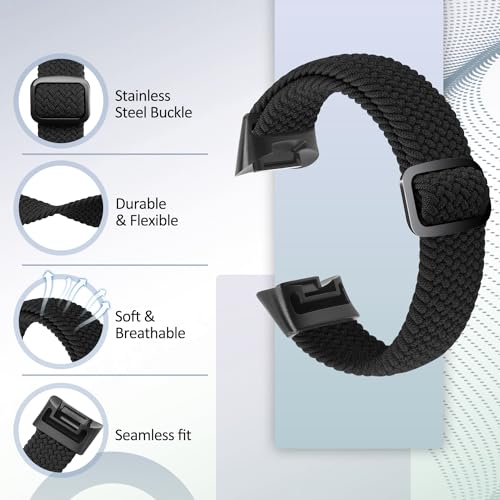 VNDAPT Elastic Braided Bands Compatible with Fitbit Charge 5/Fitbit Charge 6 for Women Men, Breathable Adjustable Stretchy Nylon Loop Sport Replacement Wristbands for Fitbit Charge 6 Charge 5 Straps - Image 3