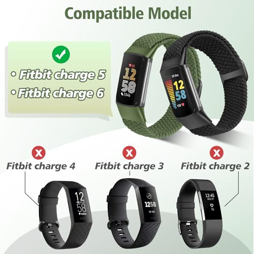 VNDAPT Elastic Braided Bands Compatible with Fitbit Charge 5/Fitbit Charge 6 for Women Men, Breathable Adjustable Stretchy Nylon Loop Sport Replacement Wristbands for Fitbit Charge 6 Charge 5 Straps - Image 4