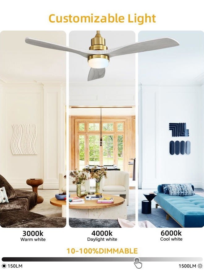 Sofucor 52 Inch Ceiling Fan With Light Remote Control Dimmable LED Light 3 Wood Fan Blades Reversible DC Motor Modern Ceiling Fan for Farmhouse/Patios with 3 Downrods(5 inch/10 inch/24 inch) - Image 2
