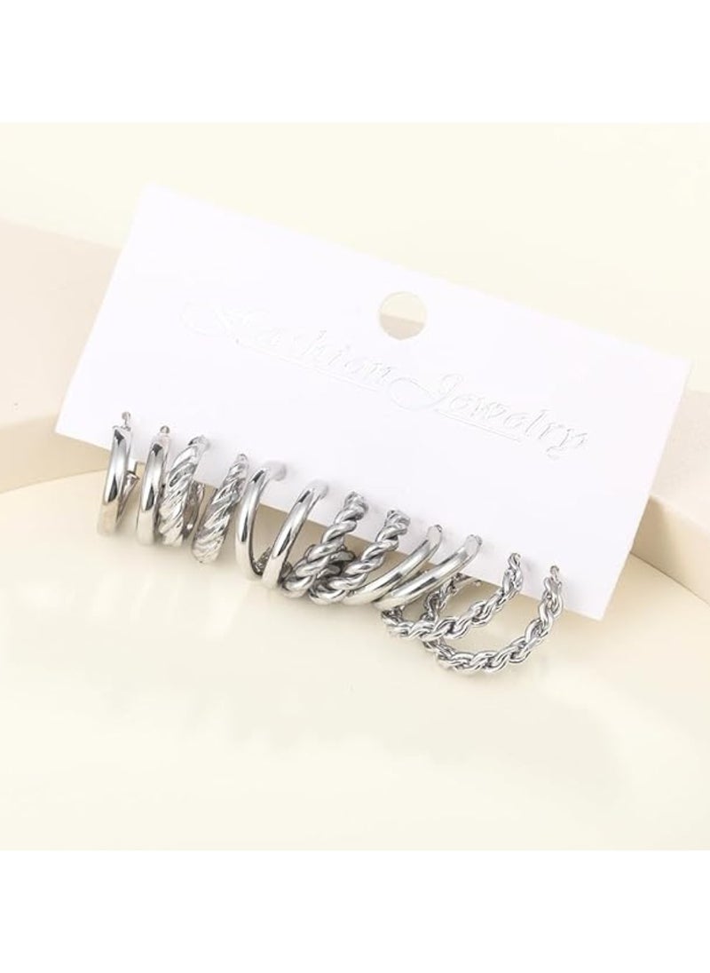 Huitich 24 Pcs Silver Hoop Earrings Set Chic & Elegant Jewelry Collection for Women & Girls  - Image 4