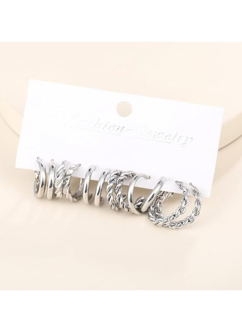 Huitich 24 Pcs Silver Hoop Earrings Set Chic & Elegant Jewelry Collection for Women & Girls  - Image 5