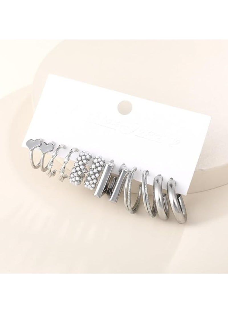 Huitich 24 Pcs Silver Hoop Earrings Set Chic & Elegant Jewelry Collection for Women & Girls  - Image 3