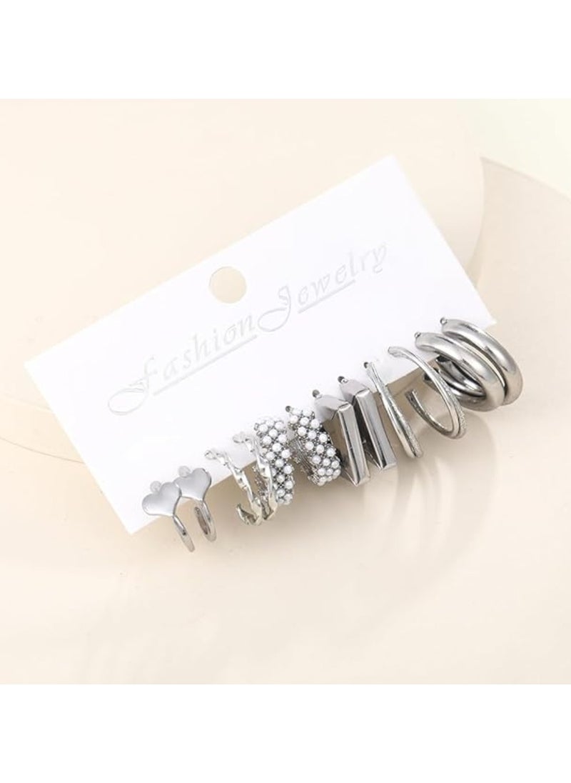 Huitich 24 Pcs Silver Hoop Earrings Set Chic & Elegant Jewelry Collection for Women & Girls  - Image 2