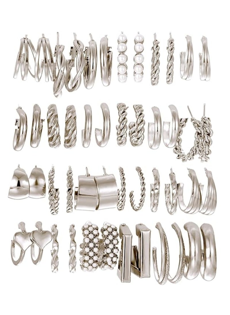 Huitich 24 Pcs Silver Hoop Earrings Set Chic & Elegant Jewelry Collection for Women & Girls  - Image 1