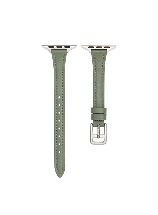 Replacement Strap For Apple Watch 6 44mm T-shaped Slim Genuine Leather Watch Band Light Green