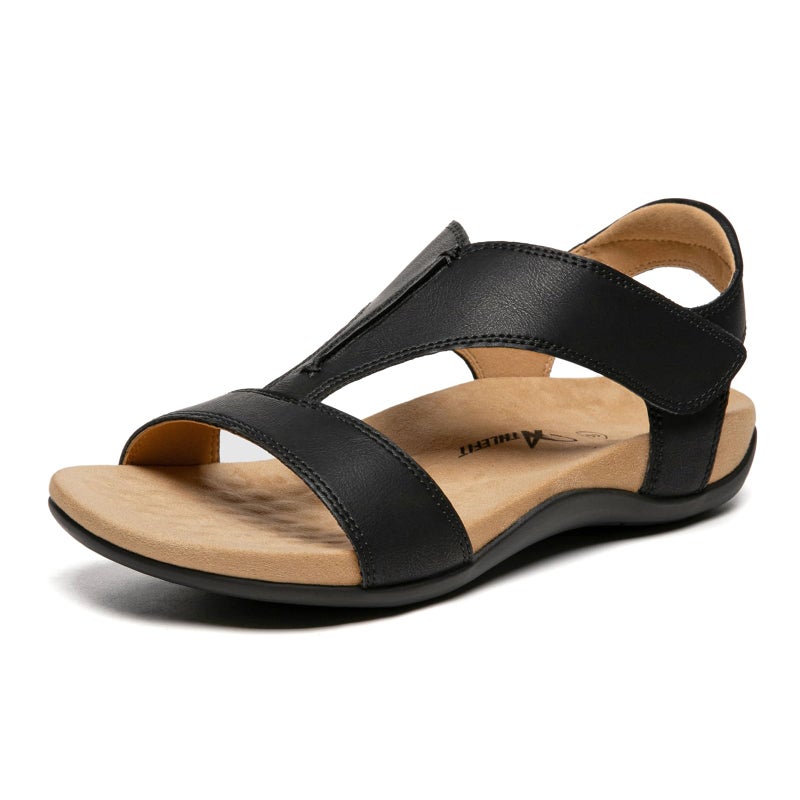 Athlefit Black Orthopedic Sandals for Women Comfortable Orthotic Arch Support Sandals for Summer Beach Size 10 - Image 1