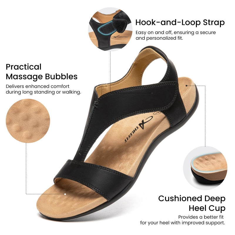 Athlefit Black Orthopedic Sandals for Women Comfortable Orthotic Arch Support Sandals for Summer Beach Size 10 - Image 4