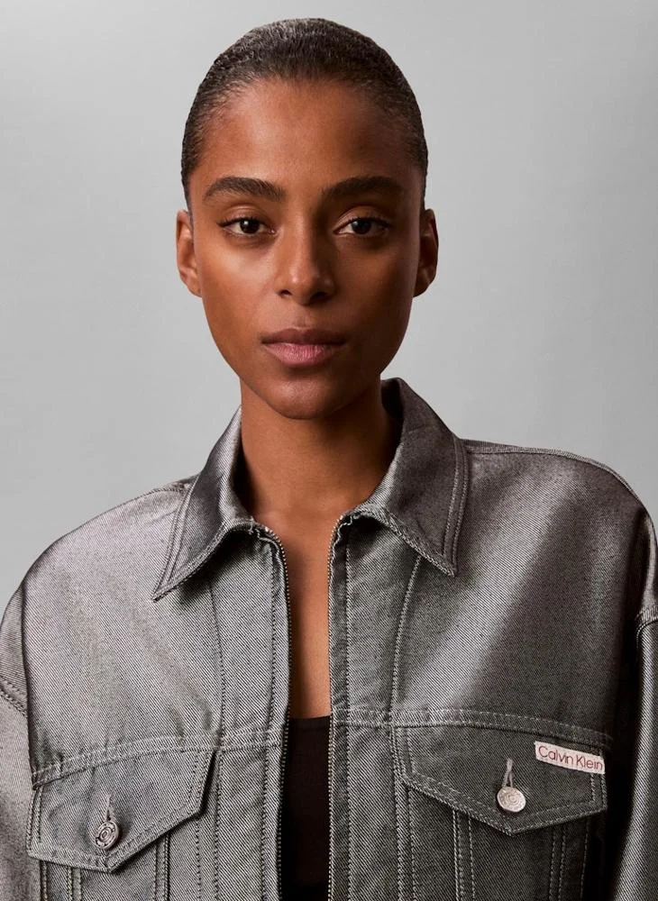 Calvin Klein Jeans  Logo Denim Shine Bomber Jacket for Women | Best Price UAE