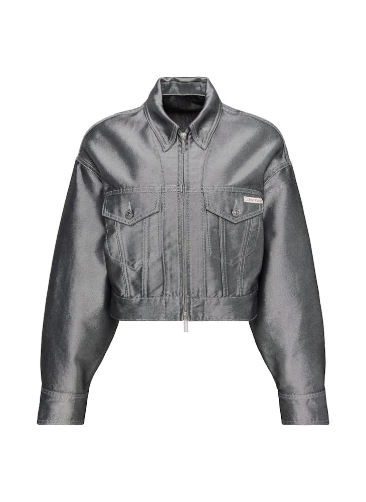 Calvin Klein Jeans  Logo Denim Shine Bomber Jacket for Women | Best Price UAE