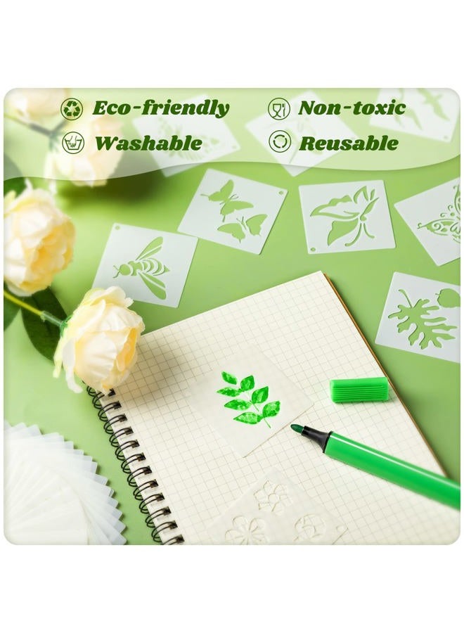 Fainne 100 Pcs Stencils for Painting on Wood Reusable Stencil Crafts Drawing Templates Holiday Stencils Wall Paper Stencil Set for DIY Art Scrapbook Home Decor 2 x 2 Inch (Flower, Plants) - Image 3
