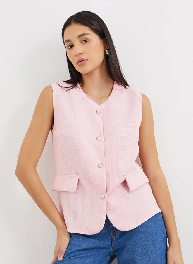 Styli  Button Down Sleeveless Waistcoat for Women | Best Price UAE