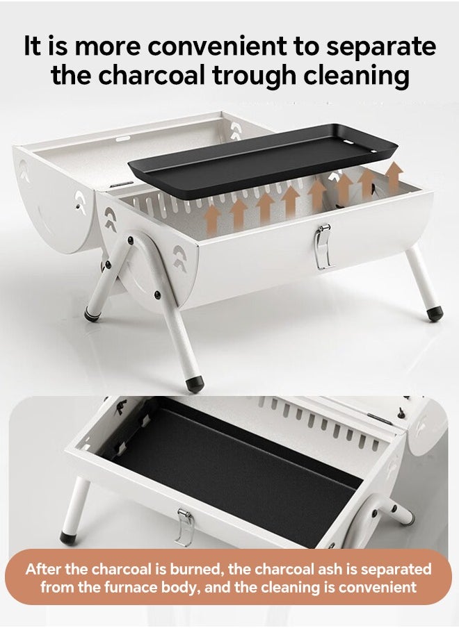 Barbecue grill + 4-piece set + capable of frying and grilling simultaneously + stylish white + outdoor camping + fully ready to use directly