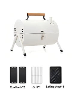 Generic Barbecue grill + 4-piece set + capable of frying and grilling simultaneously + stylish white + outdoor camping + fully ready to use directly  - Image 3