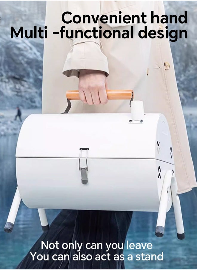 Barbecue grill + 4-piece set + capable of frying and grilling simultaneously + stylish white + outdoor camping + fully ready to use directly