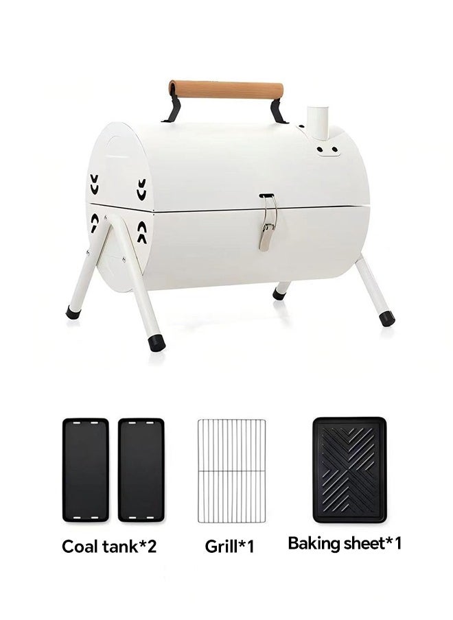 Barbecue grill + 4-piece set + capable of frying and grilling simultaneously + stylish white + outdoor camping + fully ready to use directly