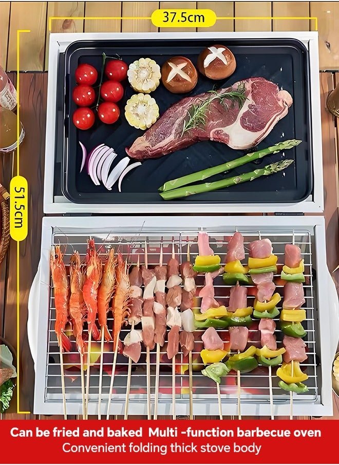 Barbecue grill + 4-piece set + capable of frying and grilling simultaneously + stylish white + outdoor camping + fully ready to use directly
