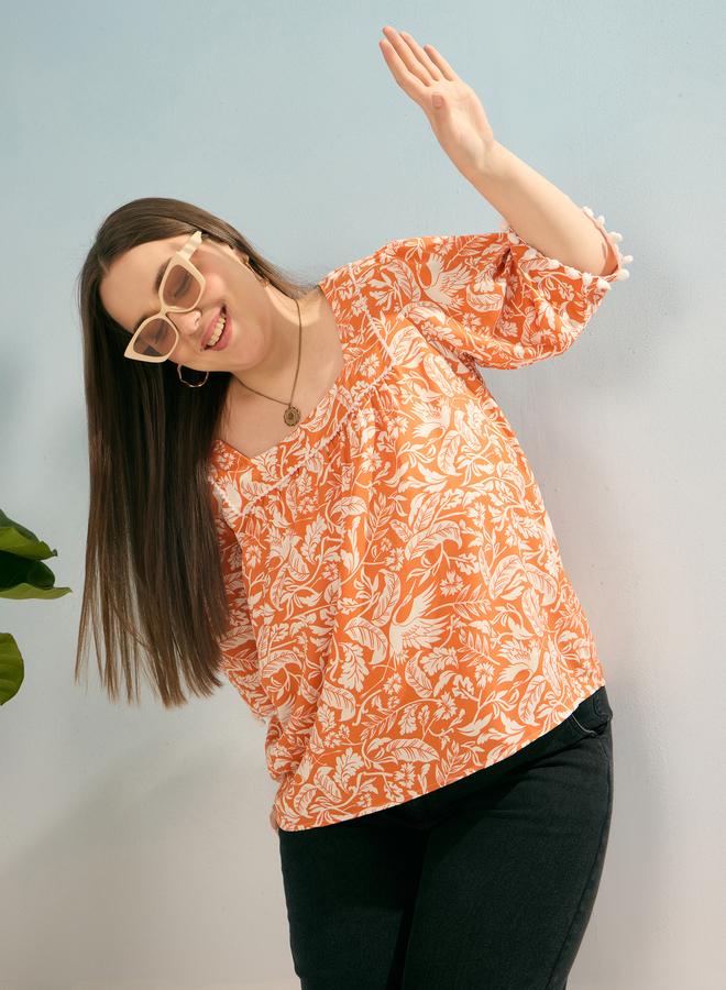 ساسافراس بلوزة بمقاس كبير مطبعة بطبعة زهور - Image 1