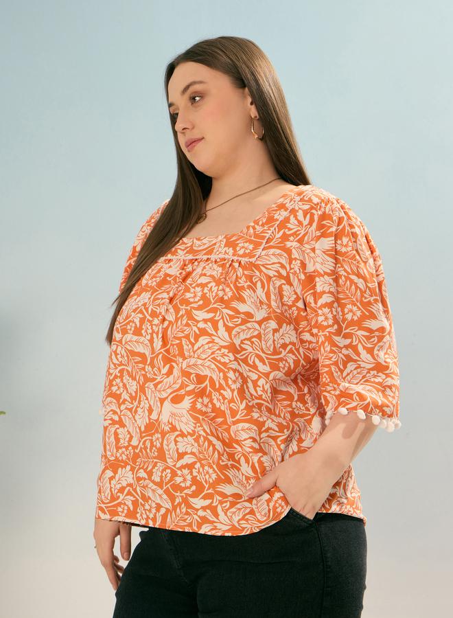 ساسافراس بلوزة بمقاس كبير مطبعة بطبعة زهور - Image 3