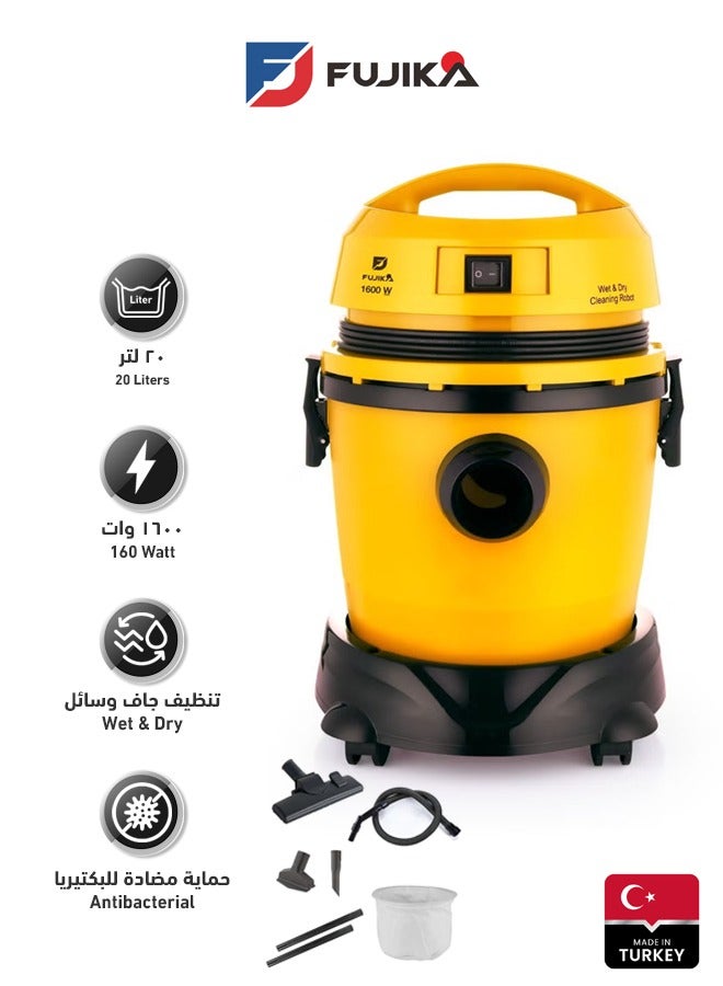 Fujika Turkish Wet and Dry Vacuum Cleaner FJK-190 Yellow 20 Liter 1600 Watt - Image 1