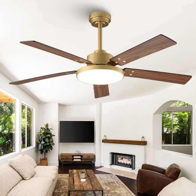 Vaczon 52 Inch Gold Ceiling Fans with Lights and Remote/APP, Modern Sleek Black and Gold Ceiling Fan, ETL Listed, Indoor Outdoor Smart Black Ceiling Fan for Bedroom Living Room Patio, 3CCT, 6 Speeds - Image 1