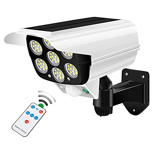 EVERSECU Outdoor Motion Sensor Solar Lights 2000 Lumens 77 LEDs Spotlight With Remote Controller FloodLights Outdoor IP66 Waterproof, Wireless Dummy Decoy Fake Security Camera for Porch Garden Patio Driveway - Image 1