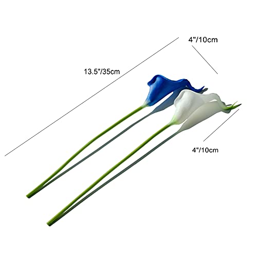 Mandy's PU Blue and White Calla Lily Artificial Flowers 20 Stems 13.5in Faux Realistic Centerpiece DIY Bridal Bouquet Home Décor - Image 2