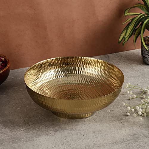 Heyearth Modern Decorative Urli Bowl for Home Décor,Fruit Bowls for Table Centerpiece,Storage Bowls Holder for Kitchen Counter,Home Decor, Table Centerpiece - 10 Inches - Gold - Image 2