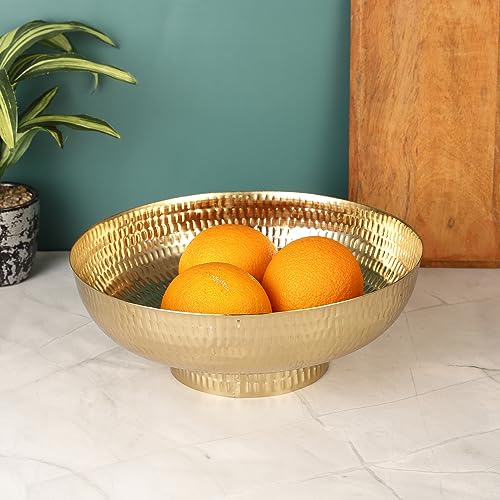 Heyearth Modern Decorative Urli Bowl for Home Décor,Fruit Bowls for Table Centerpiece,Storage Bowls Holder for Kitchen Counter,Home Decor, Table Centerpiece - 10 Inches - Gold - Image 1