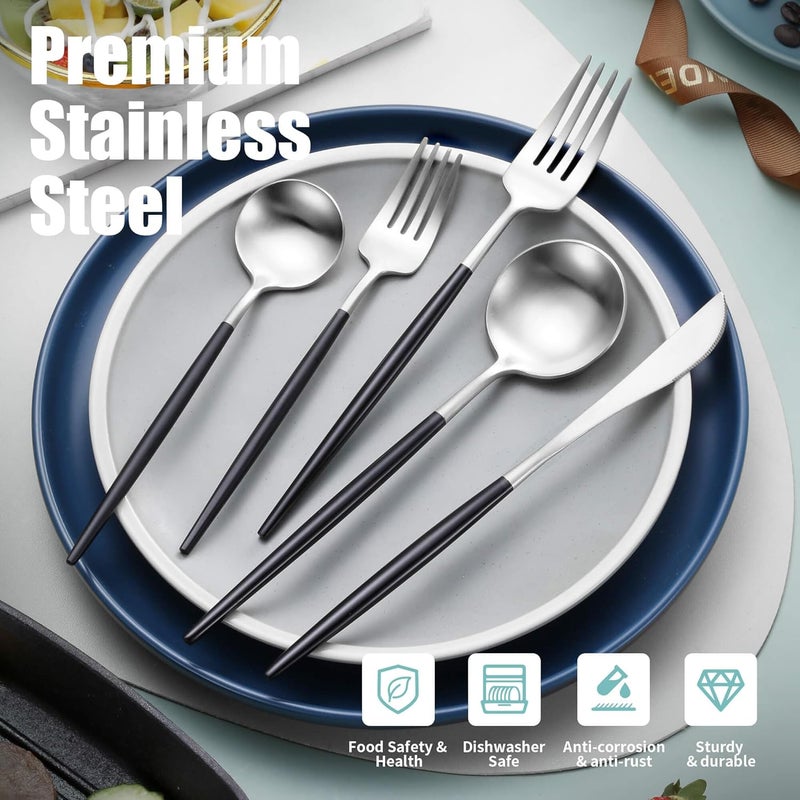 Lemeya Matte Black Silver Silverware Set for 4Modern Stainless Steel Brushed Cutlery Set20Pieces Heavy Duty Flatware SetKnives Spoons and Forks Set Utensils Set Satin Finish Dishwasher Safe - Image 4