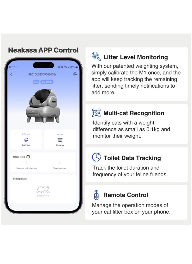 Neakasa - Neakasa⁺ M1 Open-Top Self-Cleaning Smart Cat Litter Box, Automatic Cat Litter Box With APP Control, Odor-Free Waste Disposal Bags (2 Rolls) & Litter Mat Included. [Full Pack Set + 12 Months International Warranty]. - Image 1