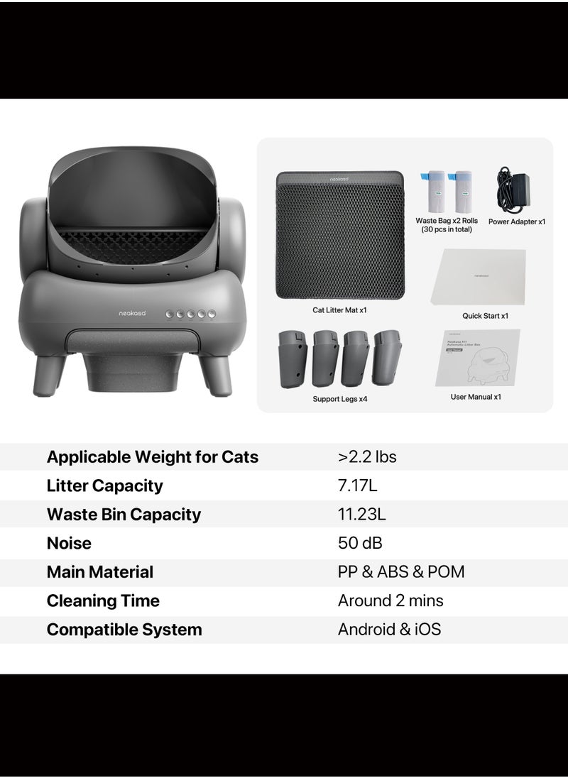 Neakasa - Neakasa⁺ M1 Open-Top Self-Cleaning Smart Cat Litter Box, Automatic Cat Litter Box With APP Control, Odor-Free Waste Disposal Bags (2 Rolls) & Litter Mat Included. [Full Pack Set + 12 Months International Warranty]. - Image 1
