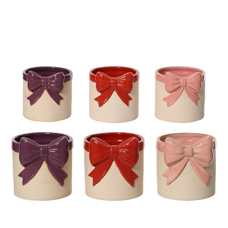 Kaemingk Planter – Dolomite with Bow, Christmas Holiday Decoration, Festive Xmas Tabletop & Home Décor, Seasonal Decorative Accent, 1 Piece Assorted Colors